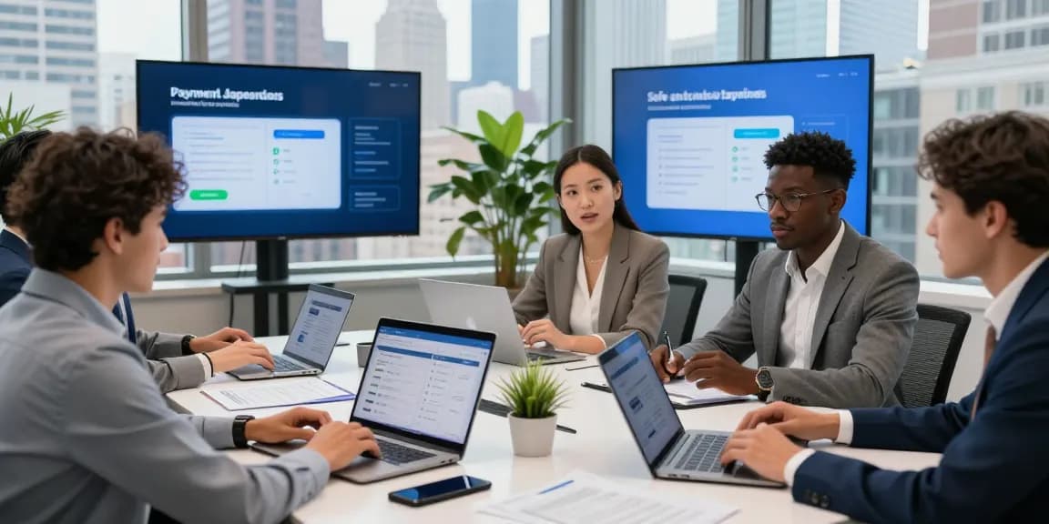 Engaging scene showcasing experts discussing 시카고페이 payment solutions in a modern Chicago office.