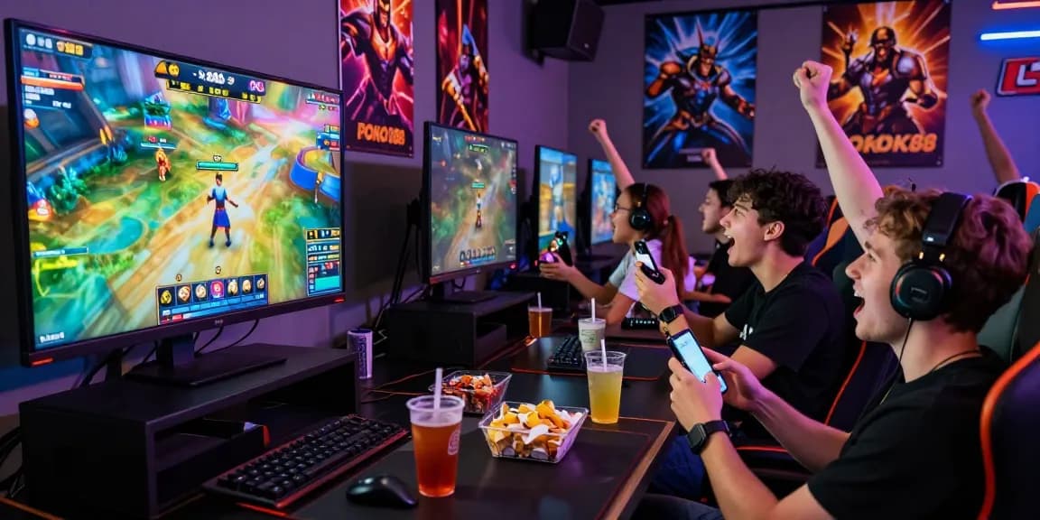 Exciting gaming atmosphere featuring ROKOK88 slots with players cheering