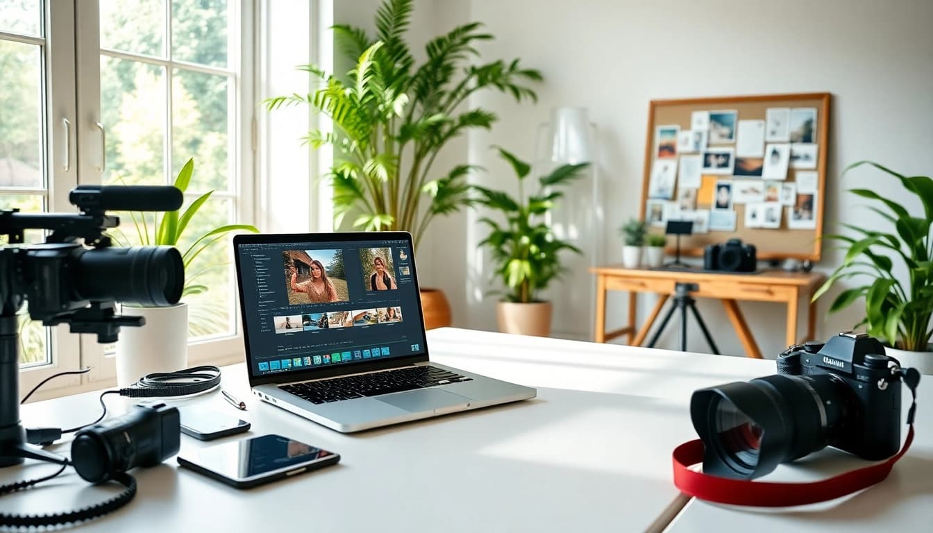 Explore a powerful photography plan in a modern workspace filled with editing tools and inspiration.