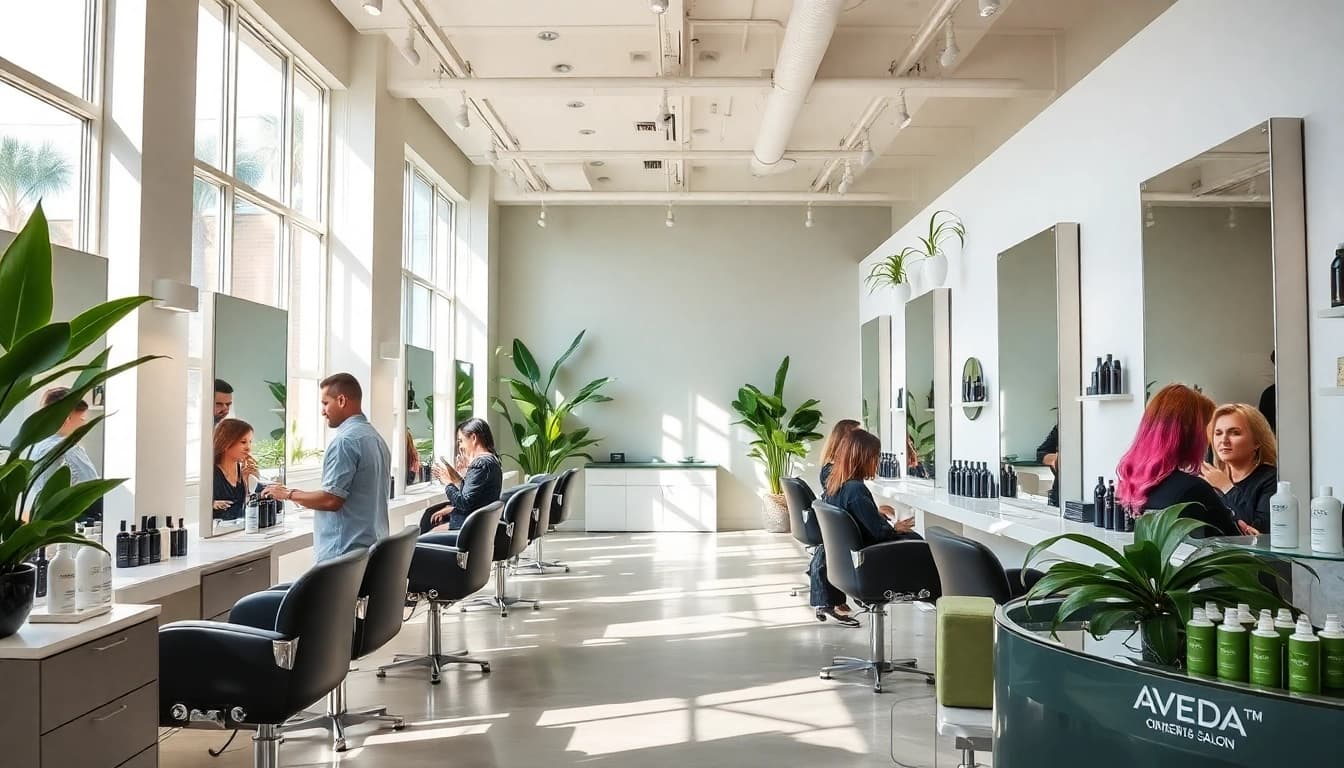 Hair salon san diego interior with stylists and vibrant hair services at Omnia Salon.