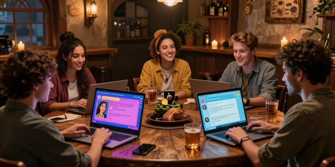 Engaging scene of users interacting with Tavern AI characters, showcasing vibrant chat atmosphere and creativity.
