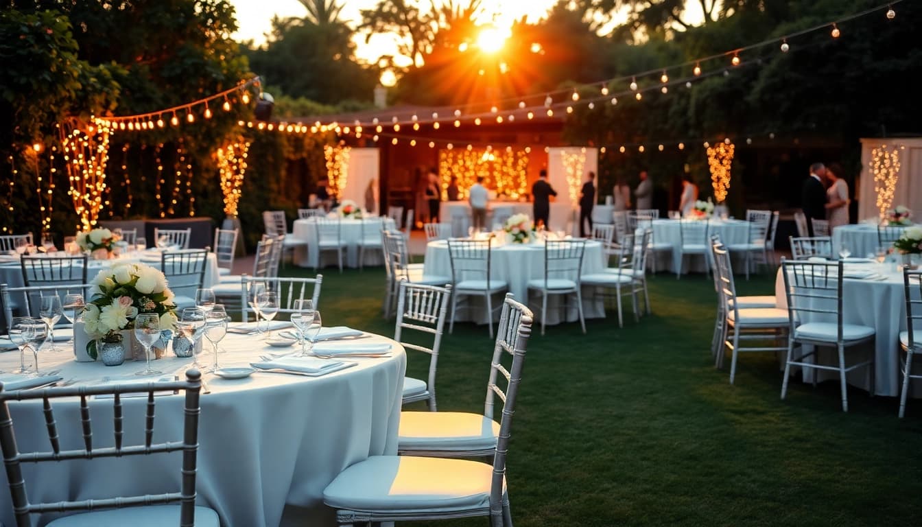 Discover elegant Table & Chair Rentals setup at a beautiful outdoor event.
