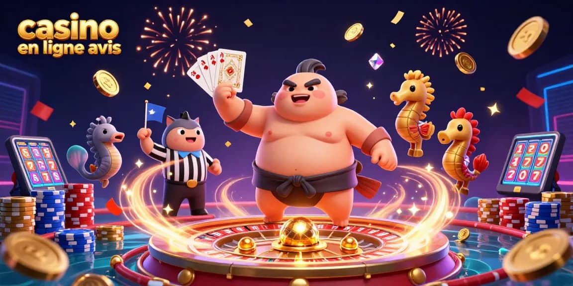 Impressionnante illustration 3D de mascottes de casino en ligne avis, avec des éléments de jeu vibrants.