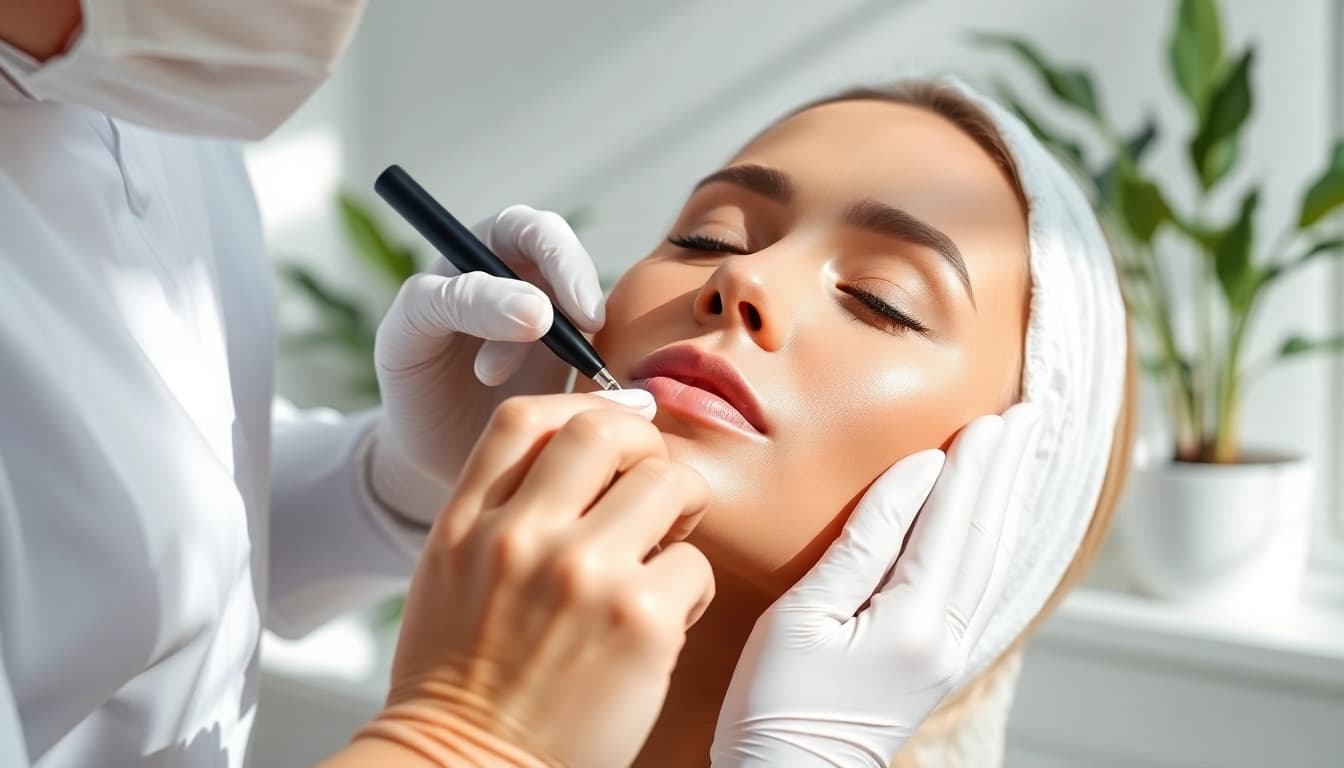 Aesthetic treatments being performed in a calming clinic, highlighting rejuvenation techniques.