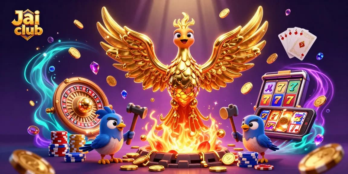Enhance your winning strategies at Jai club with an exciting casino scene featuring golden phoenix and dynamic slots.
