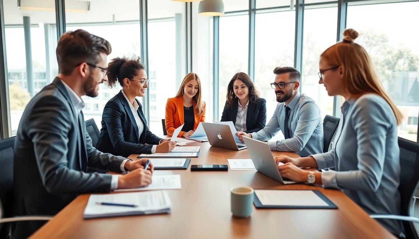 Team collaborating on Proposal Writing and Management at a modern workspace
