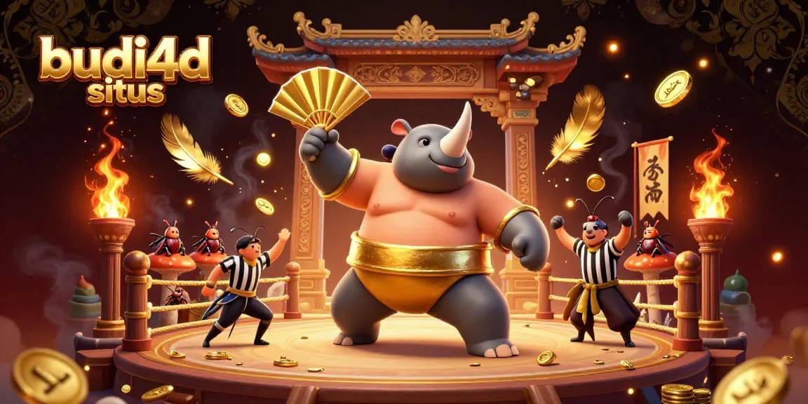 BUDI4D situs offers thrilling slot experiences with energetic beetle champions amid golden coins.