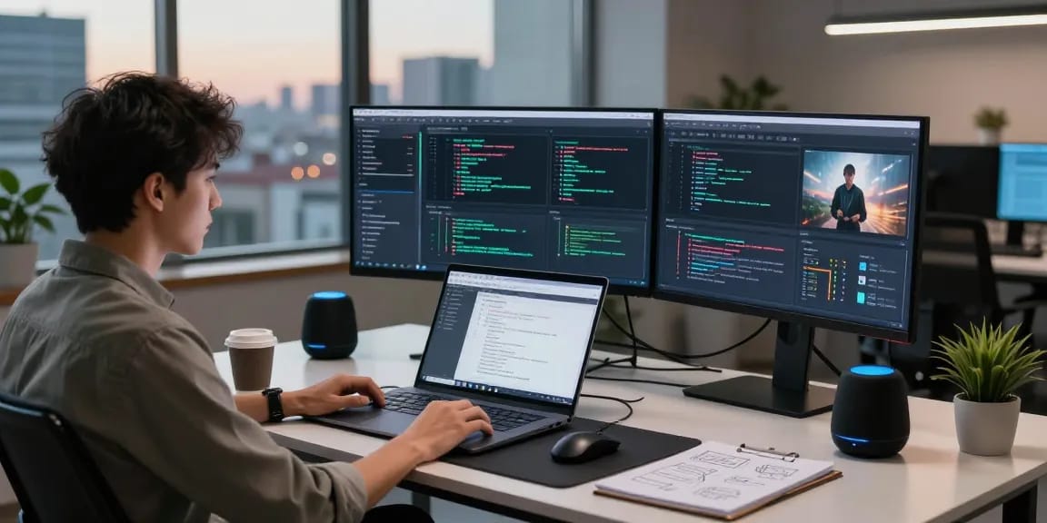 AI detector analysis workspace with diverse screens showcasing image moderation and real-time data analysis.