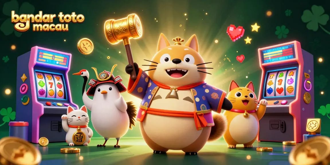 Engage with bandar toto macau through vibrant 3D illustration of a cheerful tanuki with gaming elements.