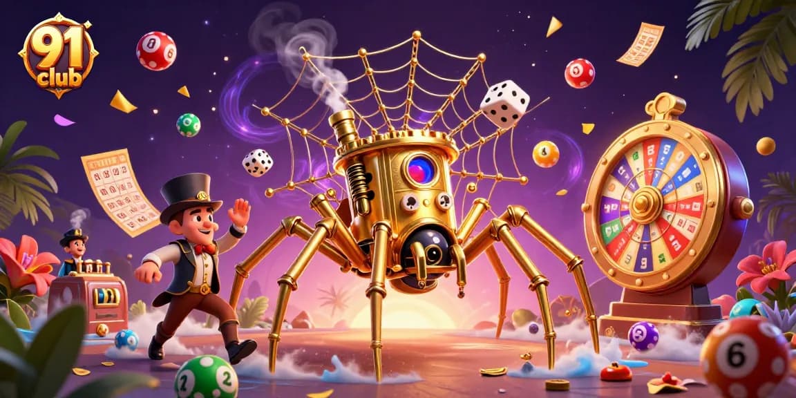 Experience the thrilling world of 91 club with steampunk characters and vibrant lottery elements.