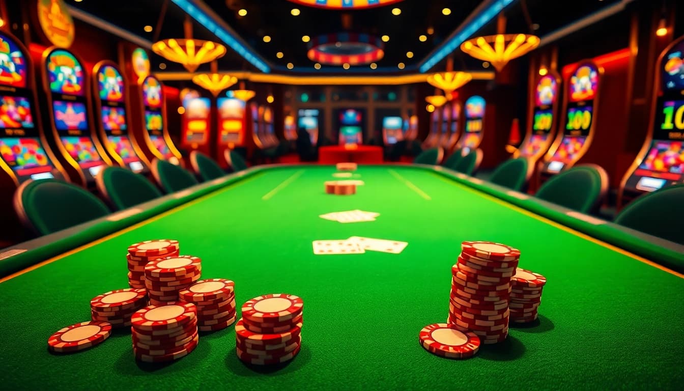 Engaging casino scene illustrating players excitedly placing bets with depo 5k at a vibrant gambling table.