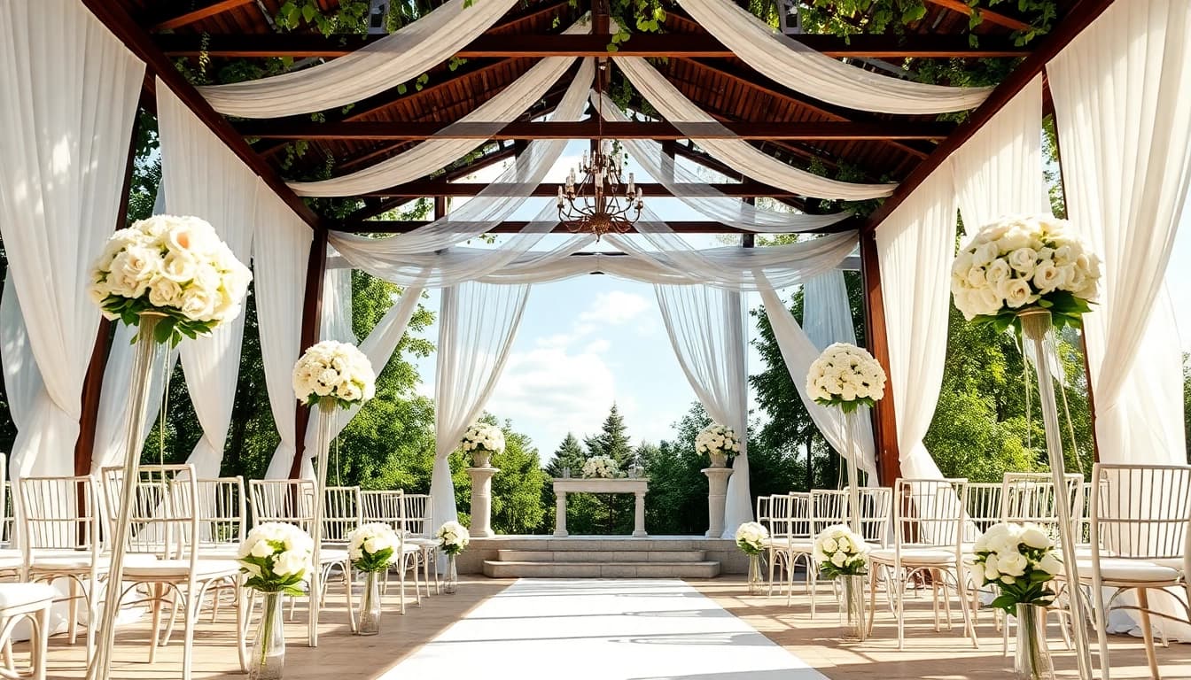 Experience a stunning Weddings Venue with elegant outdoor setup and lush greenery for a perfect ceremony.