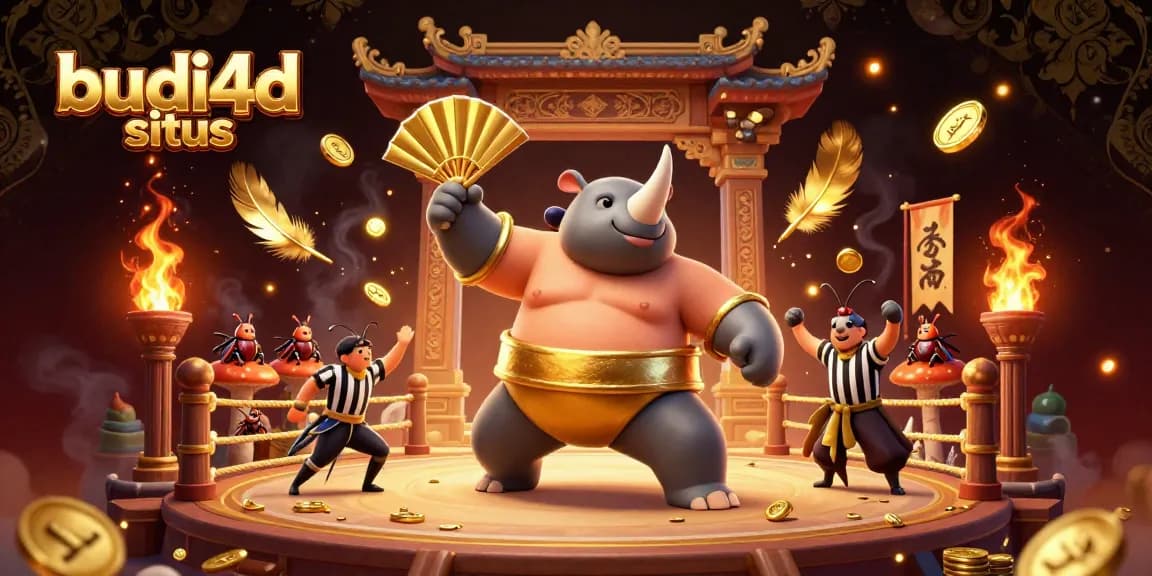 BUDI4D situs offers thrilling slot experiences with energetic beetle champions amid golden coins.