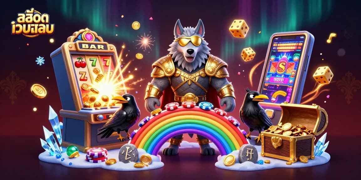 Experience the thrill of สล็อตเว็บตรง with epic Norse-themed casino imagery showcasing wild jackpots and action.