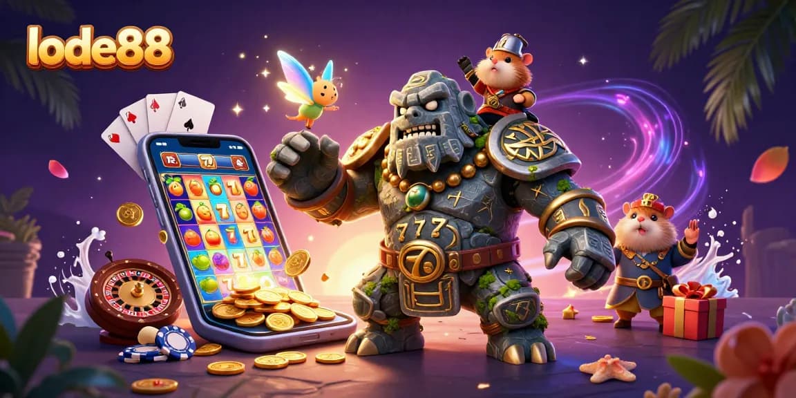 Experience lode88's magical slot gaming with vibrant 3D characters and dynamic casino elements.
