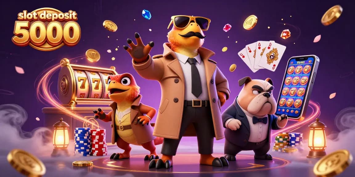 Win big with slot deposit 5000 in this vibrant casino scene featuring playful raptors.