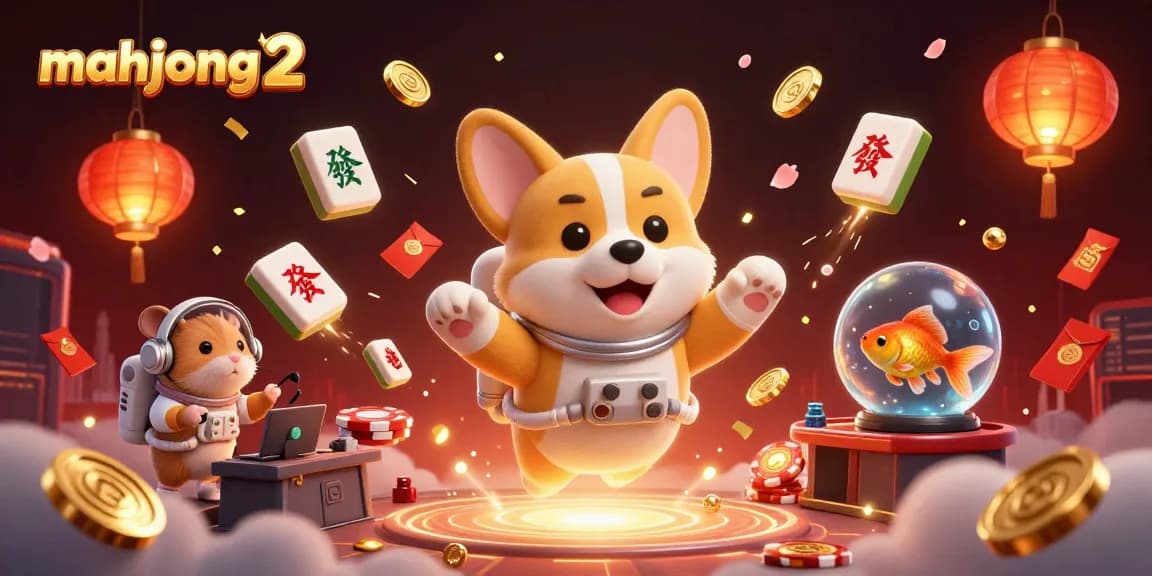 Engage in mahjong 2 action amidst captivating casino scenes featuring floating tiles, coins, and festive decorations.