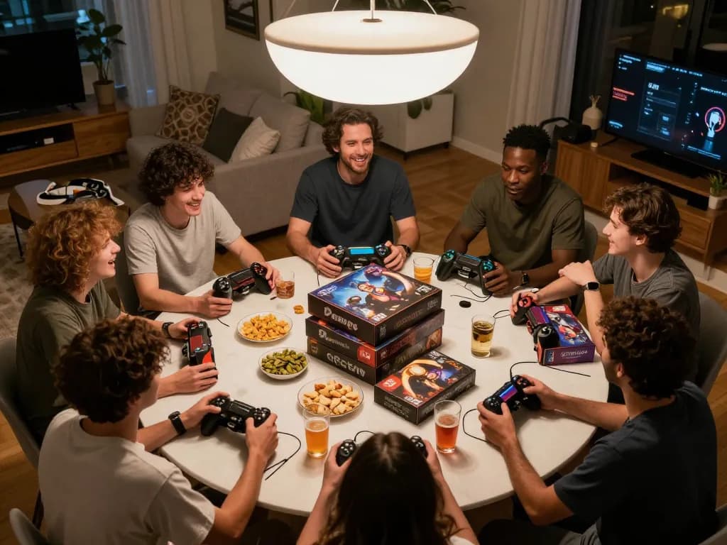 Players enjoying nsfw games in a lively home setting during game night with laughter and strategies.