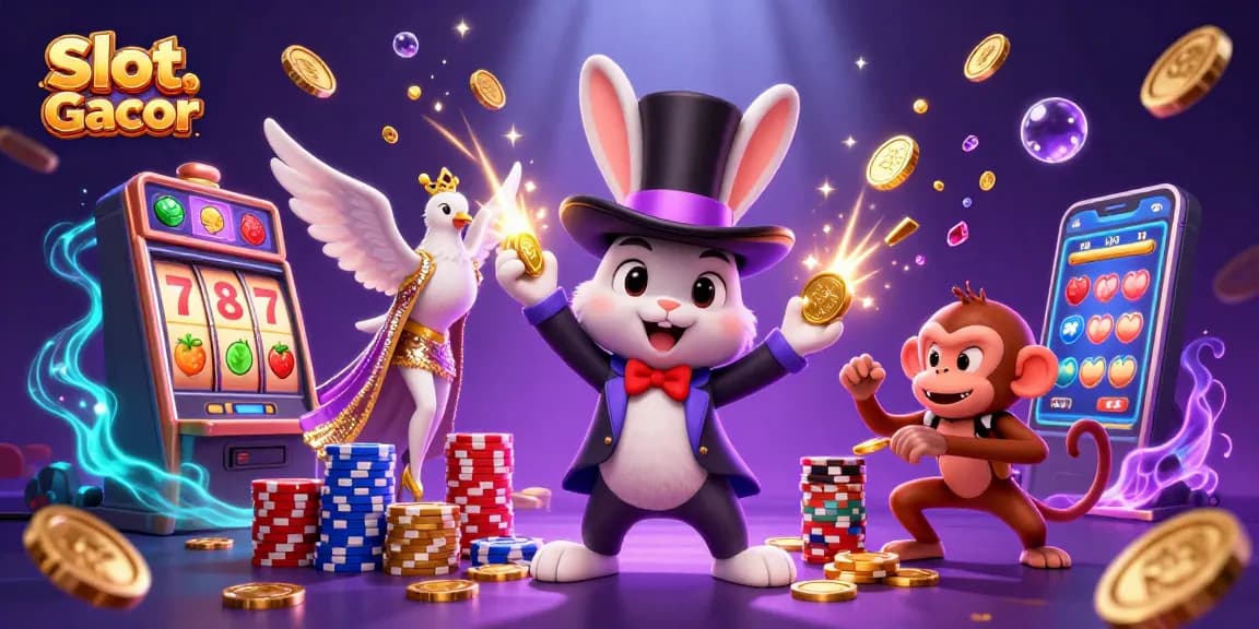 Experience thrilling luck with Slot Qris Gacor as the magician pulls coins and fruits from the hat