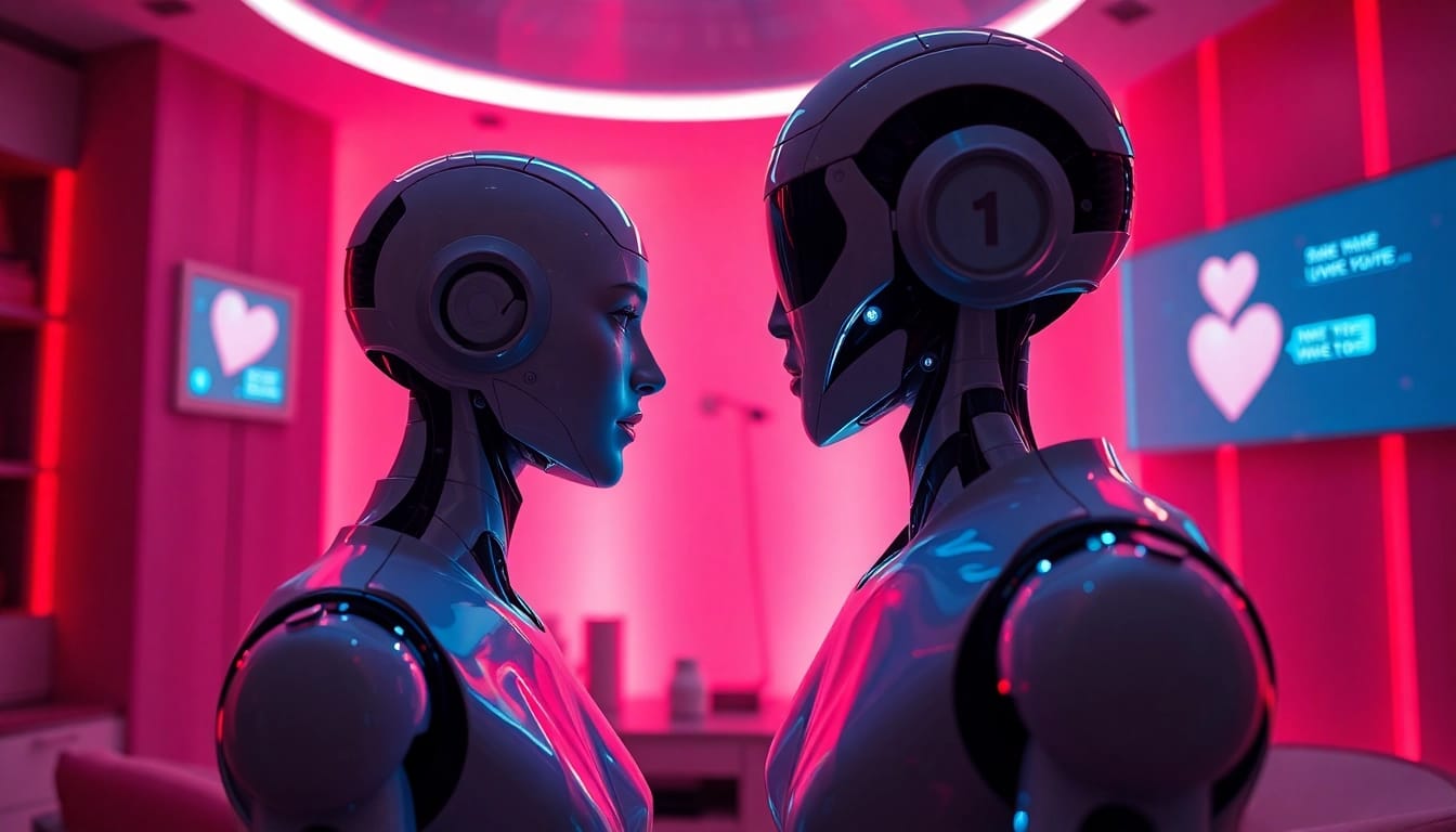 Engaging scene of AI sex interaction showcasing a lifelike robot in a modern setting.