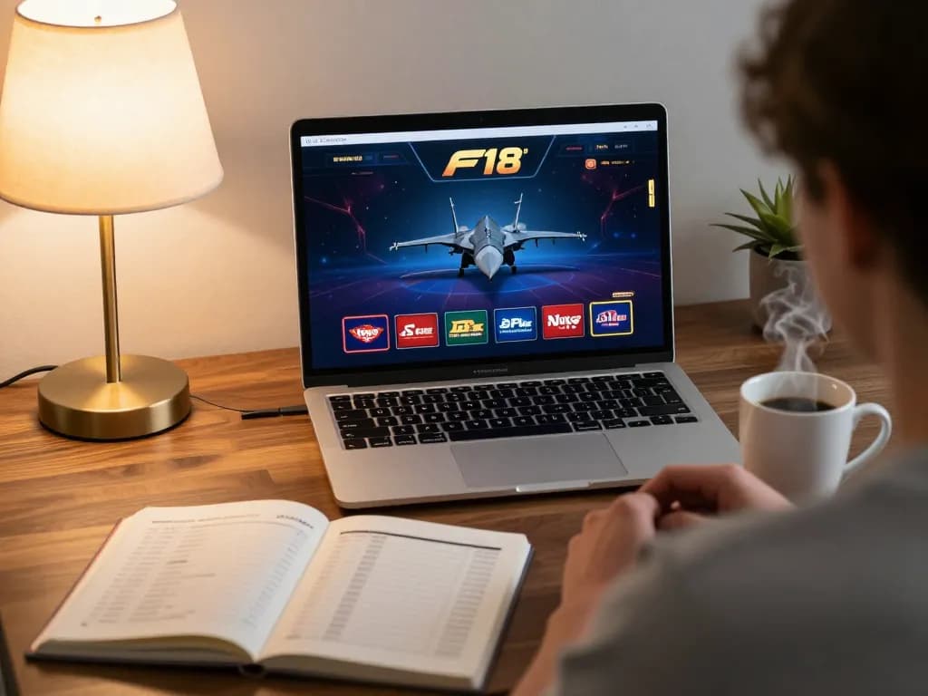 Player engaging with F168's online casino gameplay in a cozy home setting, focusing on strategy.
