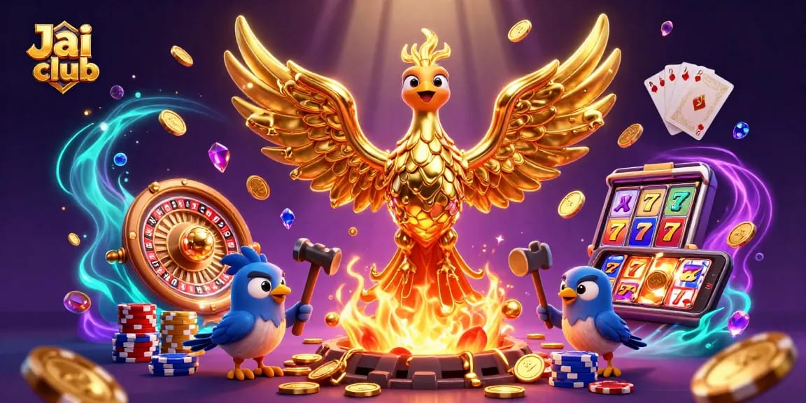 Enhance your winning strategies at Jai club with an exciting casino scene featuring golden phoenix and dynamic slots.