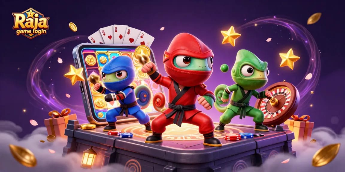 Engage in thrilling gameplay with Raja game login featuring a ninja chameleon team and dynamic casino elements.