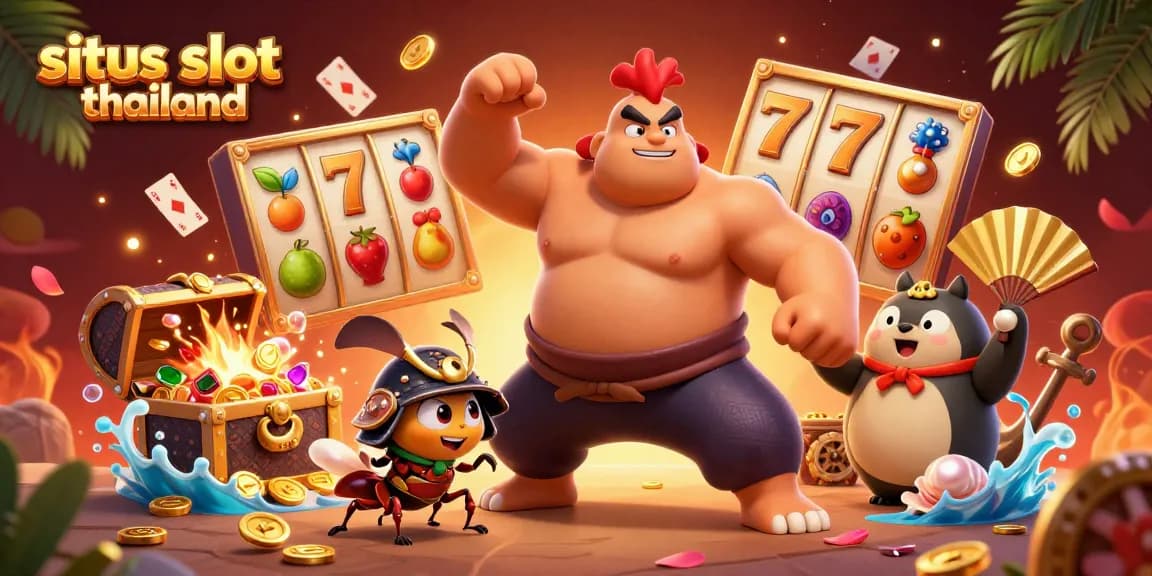Situs slot thailand showcases colorful slot elements and vibrant characters in a dynamic casino scene.