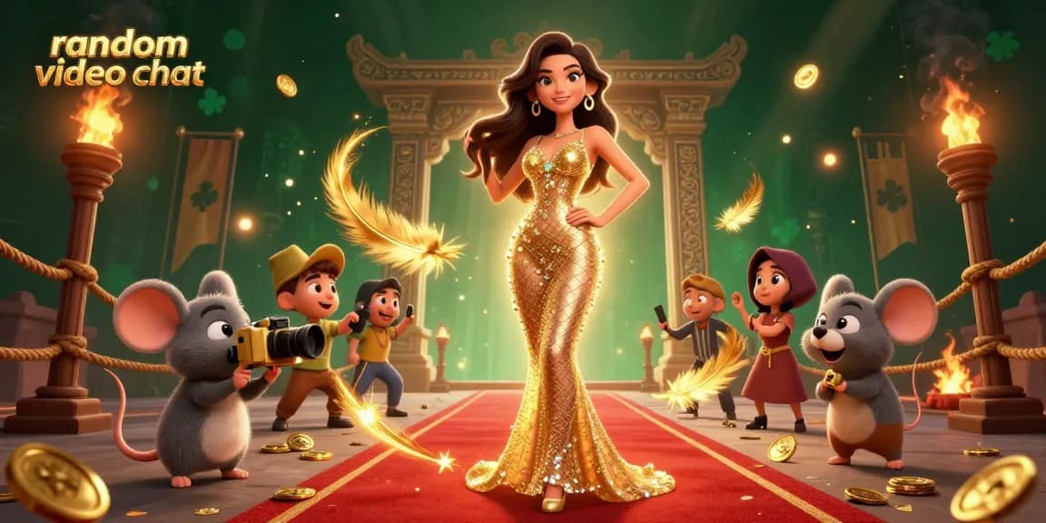Engage in random video chat with exciting characters on a vibrant, casino-themed digital backdrop.