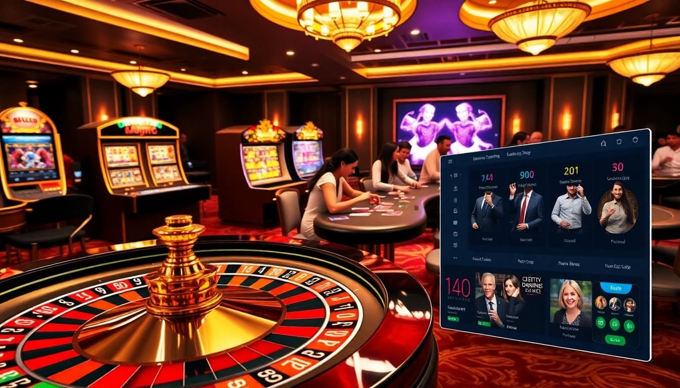 Experience the thrill of gambling at https://thabetc.net/ with a vibrant casino scene showcasing roulette and poker games.