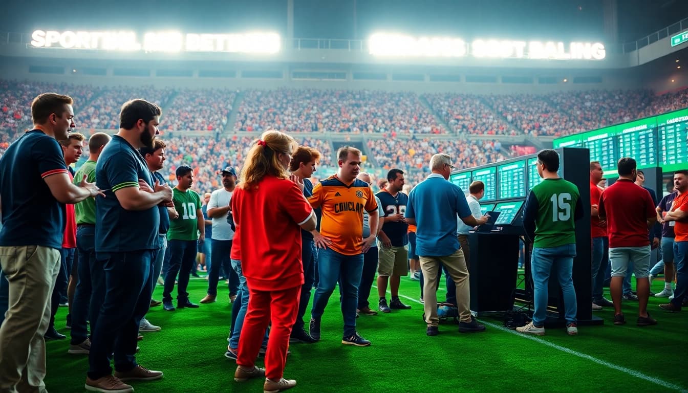 Engaged fans analyzing odds at sports betting sites Oklahoma, showcasing excitement and anticipation