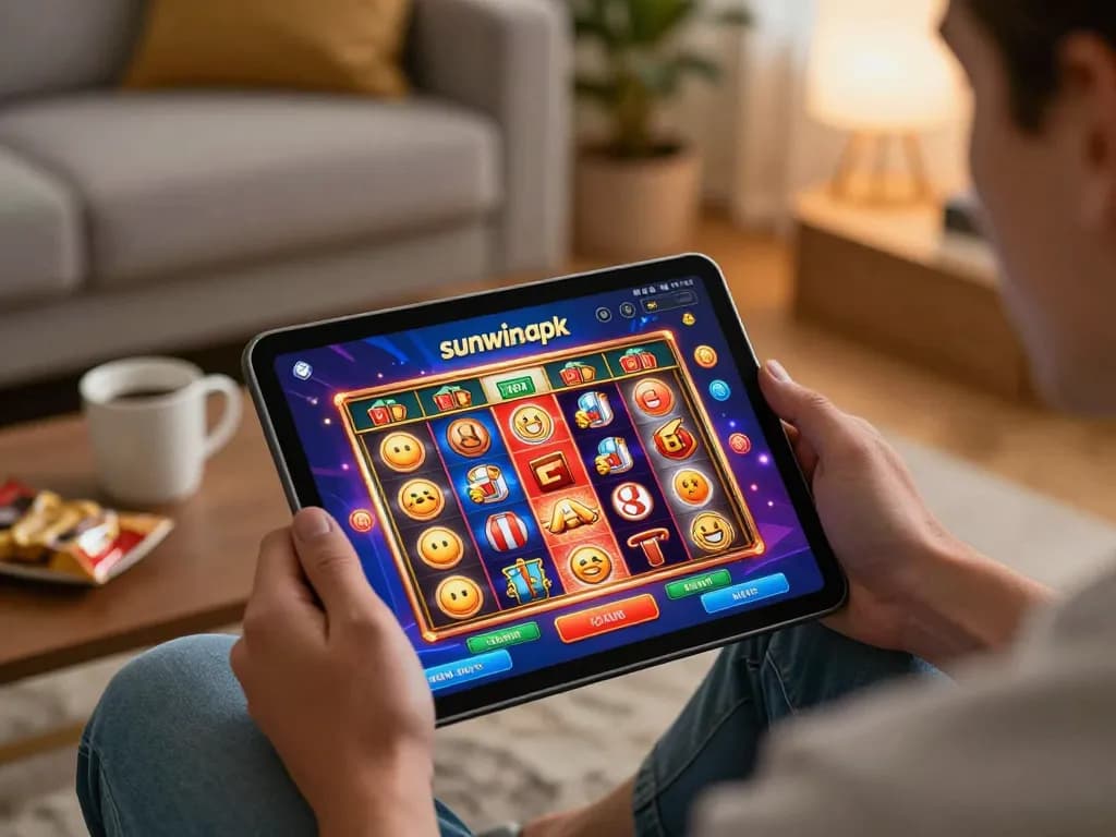 Engaging with the vibrant sunwinapk app on a tablet for an exciting gaming experience