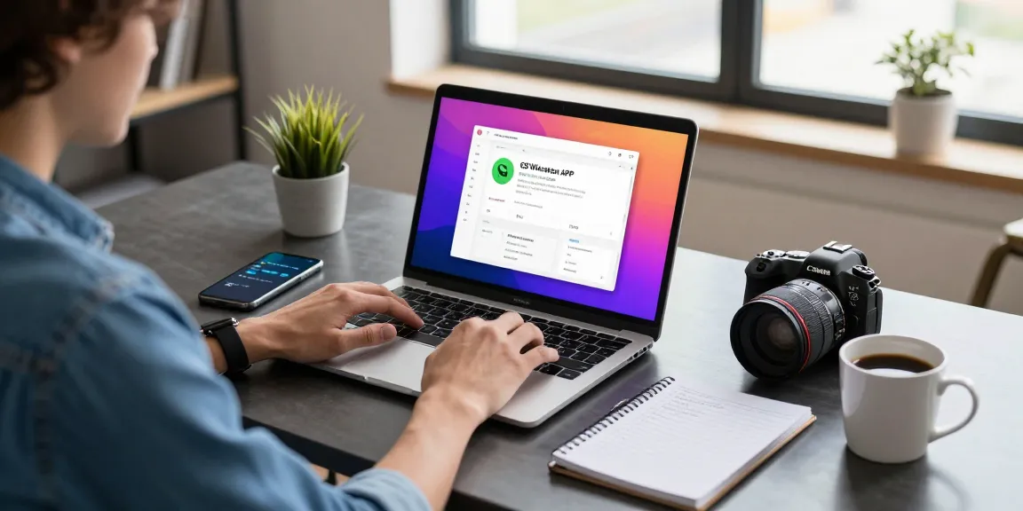 Downloading GB WhatsApp APK on a laptop in a modern workspace.