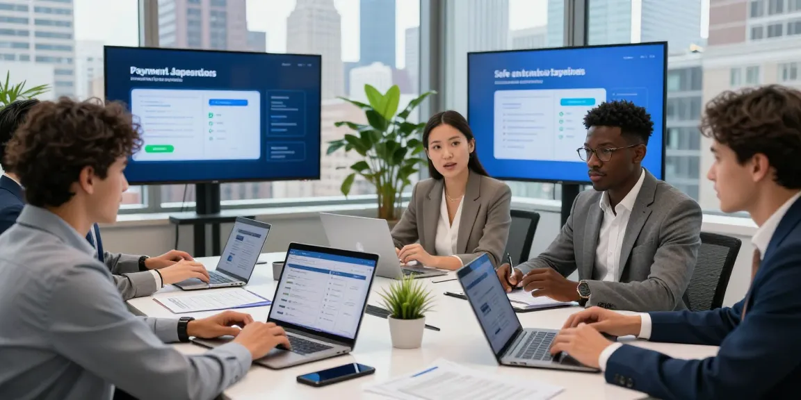Engaging scene showcasing experts discussing 시카고페이 payment solutions in a modern Chicago office.