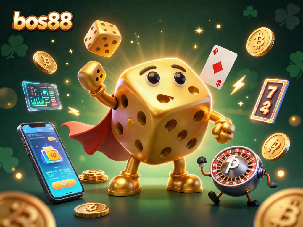 Bermain slot seru di bos88 dengan gulungan emas dan simbol keberuntungan yang penuh kegembiraan.