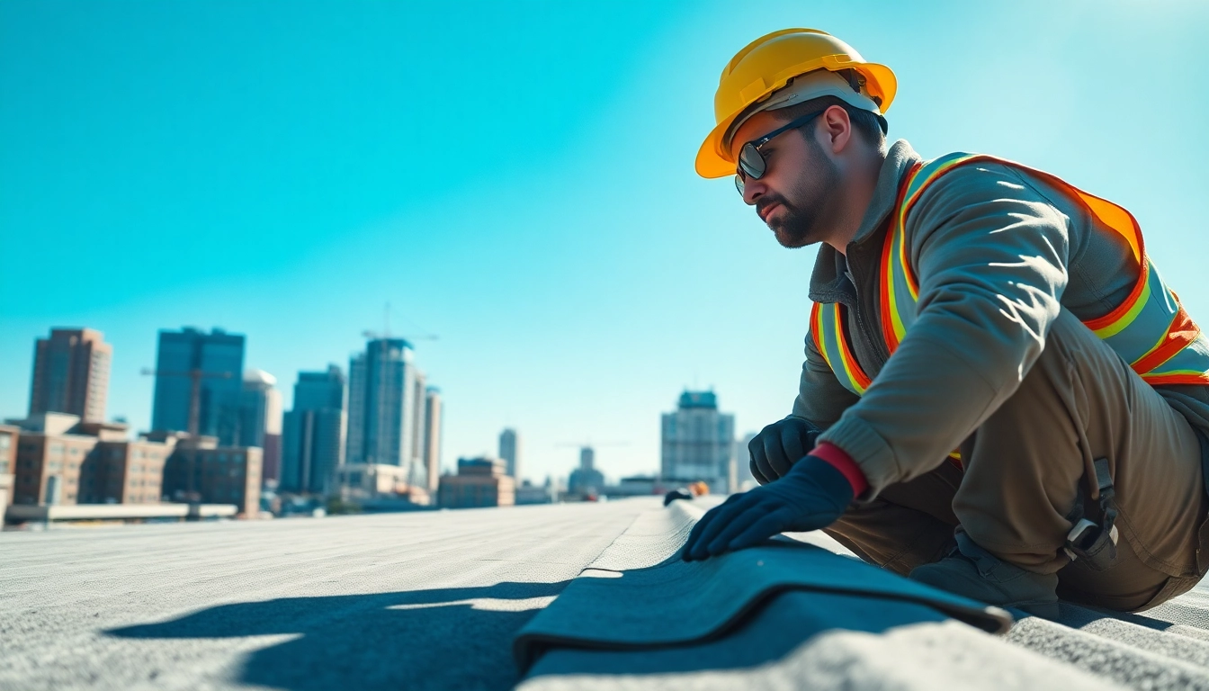 Showcasing expert commercial roofing services with a skilled roofer in action, ensuring quality installations.