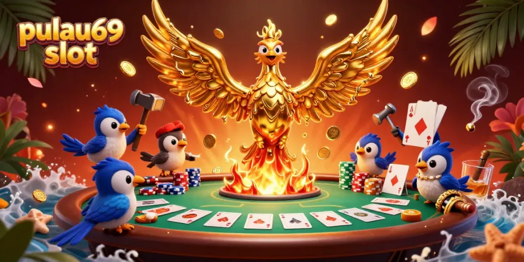 Experience the pulau69 slot adventure with golden phoenix and poker elements in vibrant 3D
