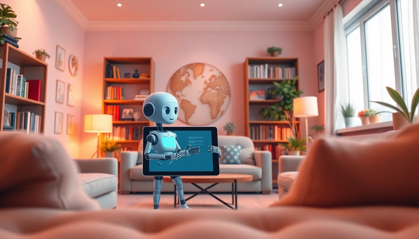 Cozy living room scene showcasing an AI character on a tablet, reflecting the essence of crush on ai.