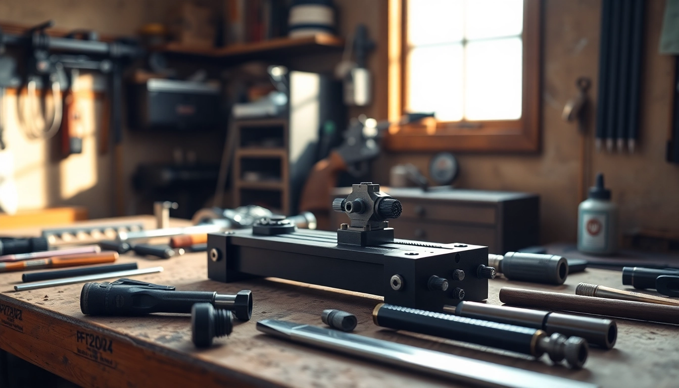 Crafting precision with a pf940v2 jig in a well-equipped gunsmithing workshop.
