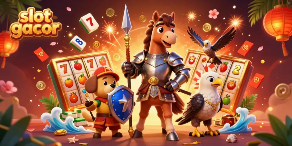 Slot gacor dengan elemen judi dan karakter menarik dalam ilustrasi 3D yang dinamis.