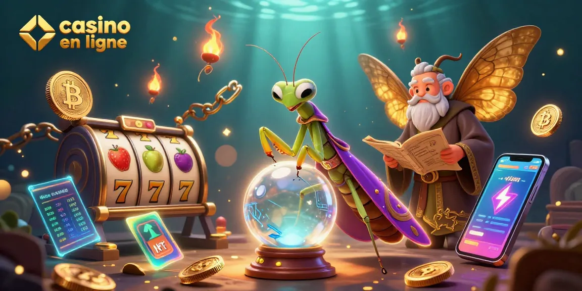 Jouez à casino en ligne avec des symboles de jackpot et des personnages mystiques dans une illustration 3D dynamique.