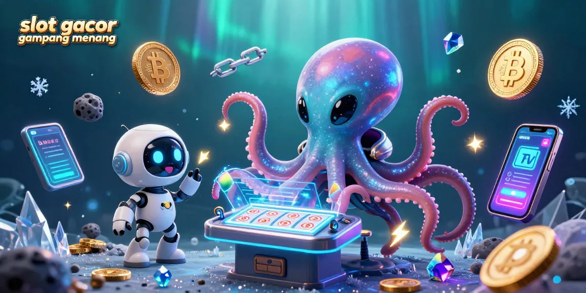 Engage with slot gacor gampang menang in a vibrant cosmic casino scene featuring an alien octopus and exciting gaming elements.