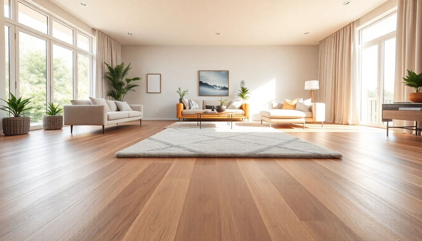 Stylistic living room with luxury vinyl flooring, bright lighting, and modern decor.