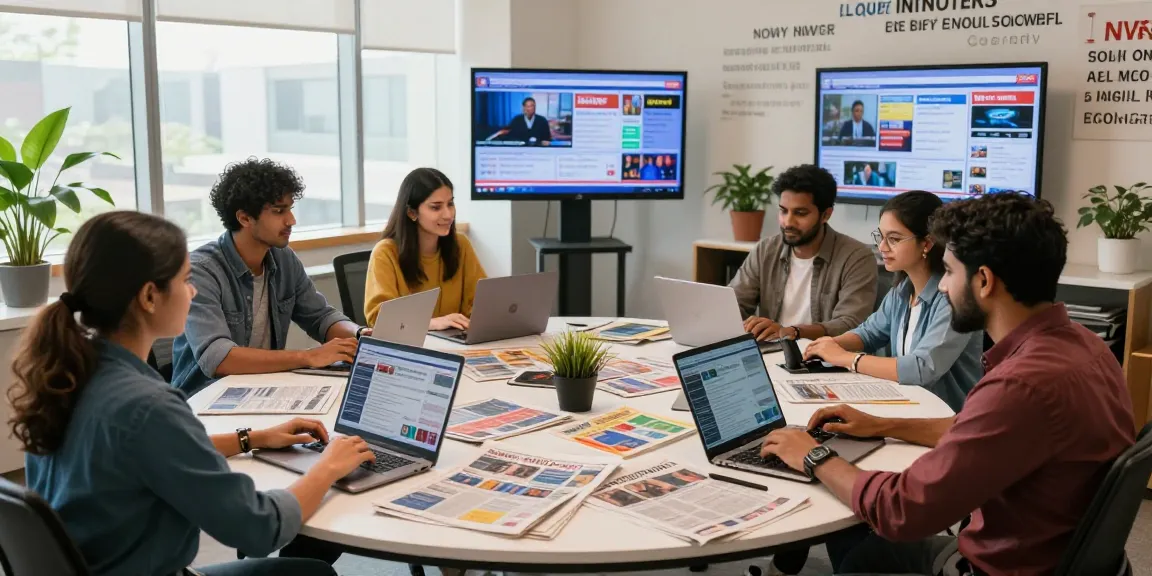 Dynamic editorial workspace at https://www.theindaily.com, showcasing journalists collaborating on current news stories.