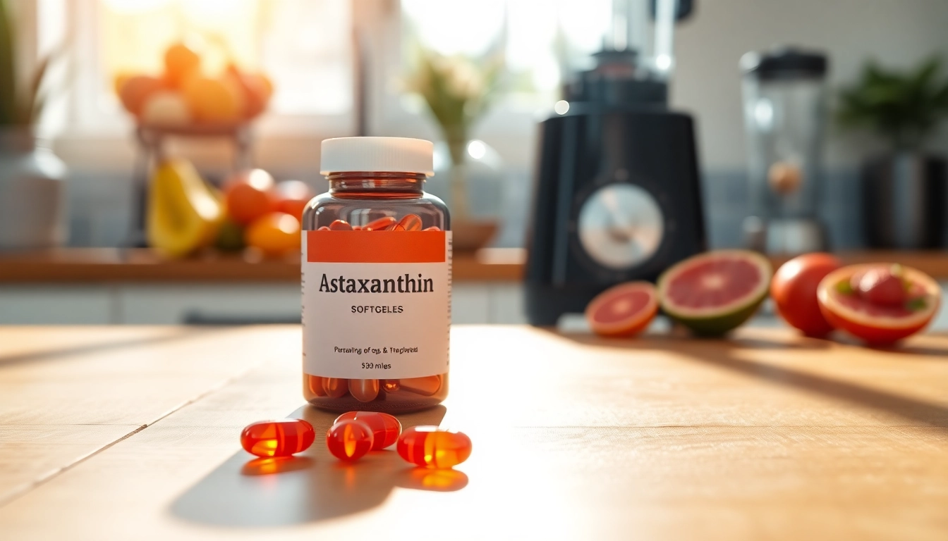 Showcase of astaxanthin softgels in natural light with vibrant colors, enhancing health appeal.