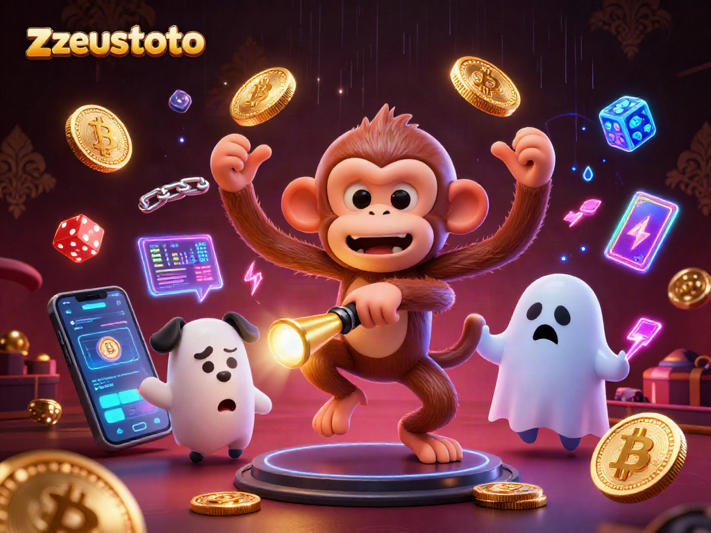 Engage with zeustoto's thrilling casino adventure featuring a playful poltergeist monkey and ghost-hunter puppy.