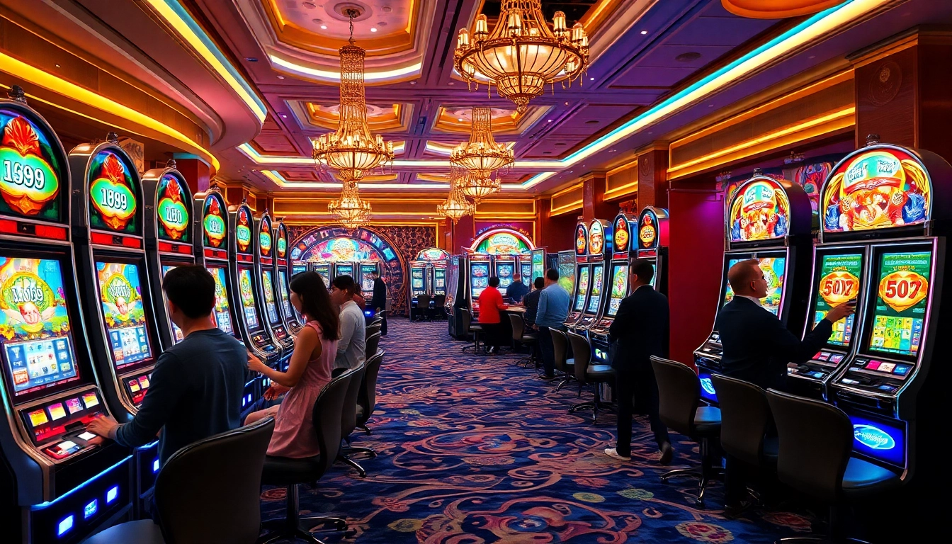 Players engaging with slot scatter hitam machines in a luxurious casino environment
