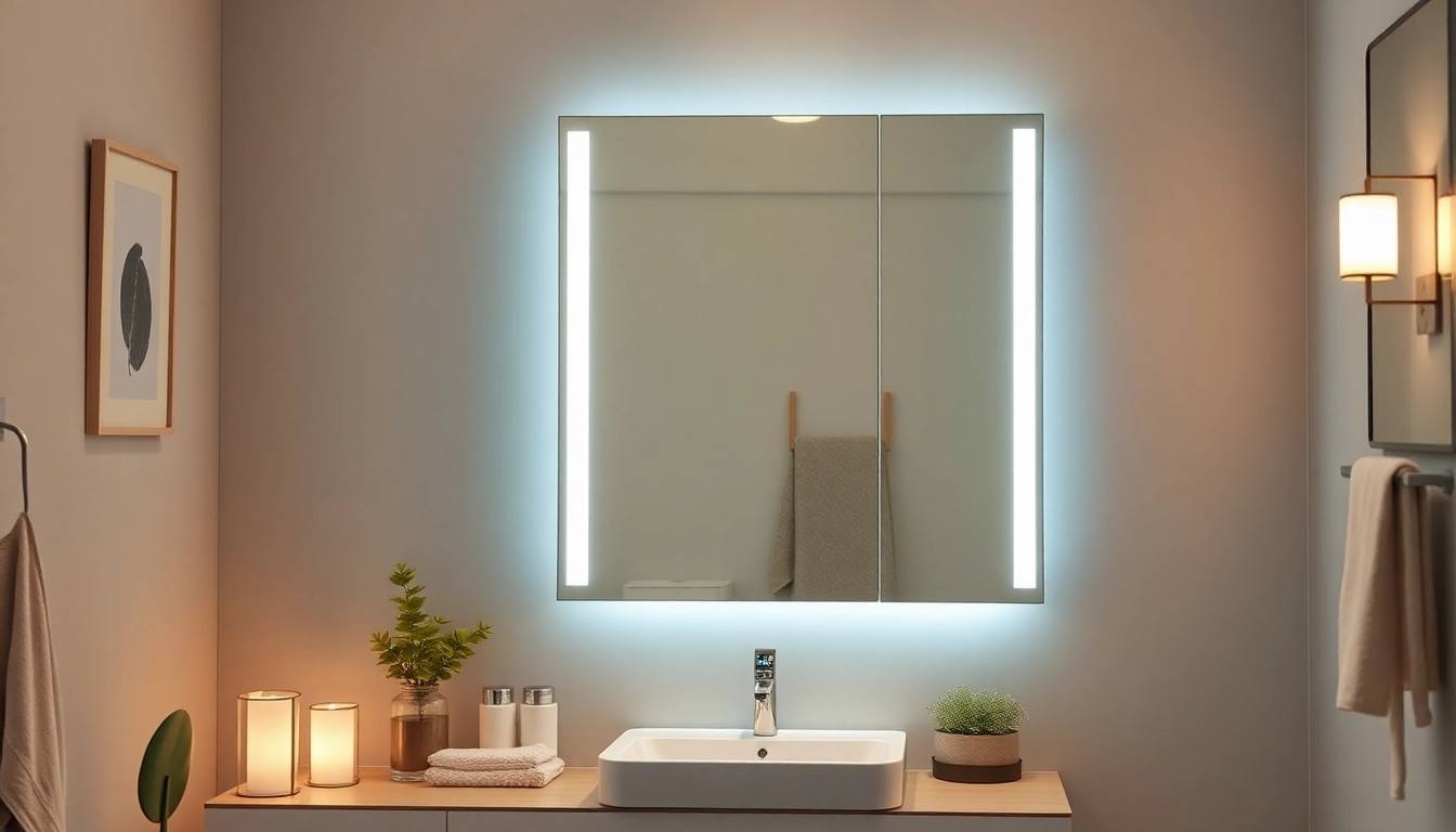 Sonni Spiegelschrank mit LED-Beleuchtung und modernem Design im Badezimmer präsentieren.