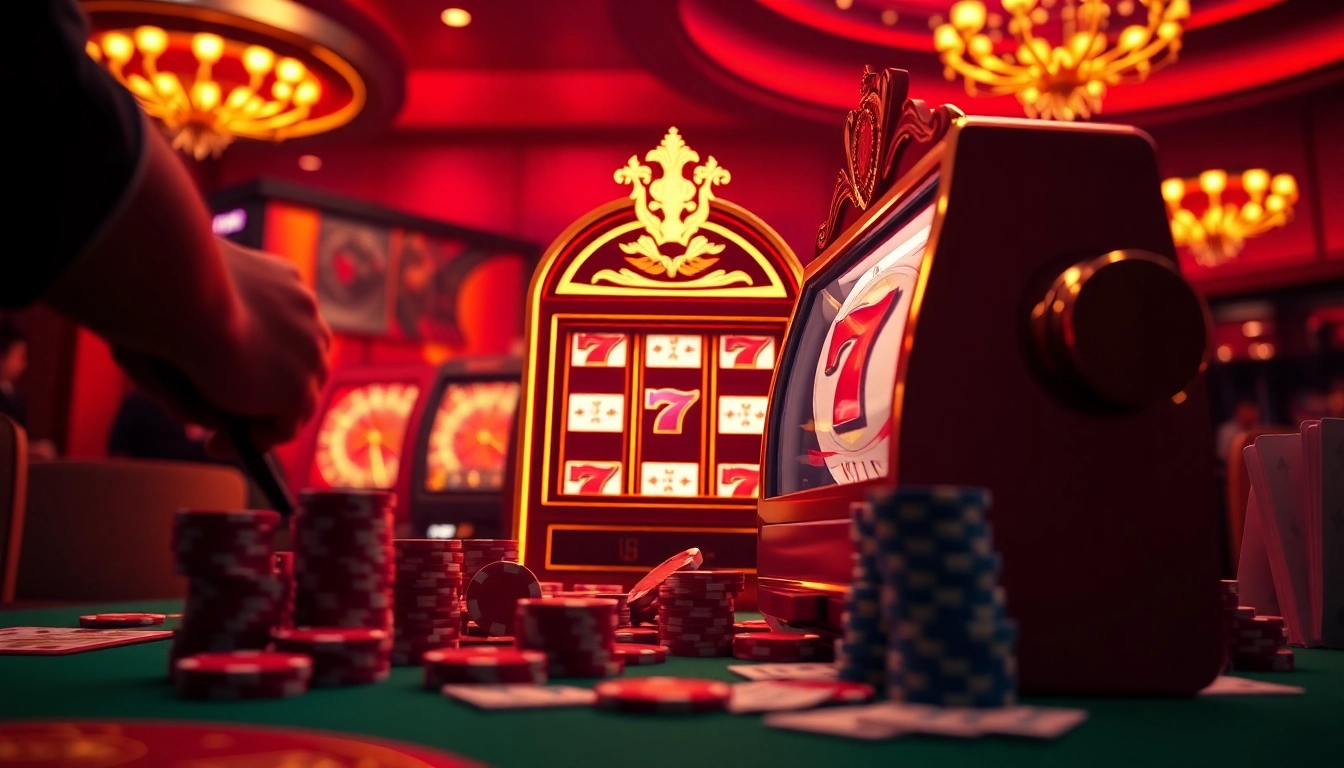 Experience the excitement of pen 4d slots in a vibrant casino atmosphere filled with chips and cards.