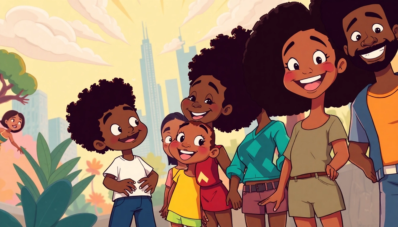 A vibrant scene featuring iconic African American cartoons, celebrating diversity in animation.